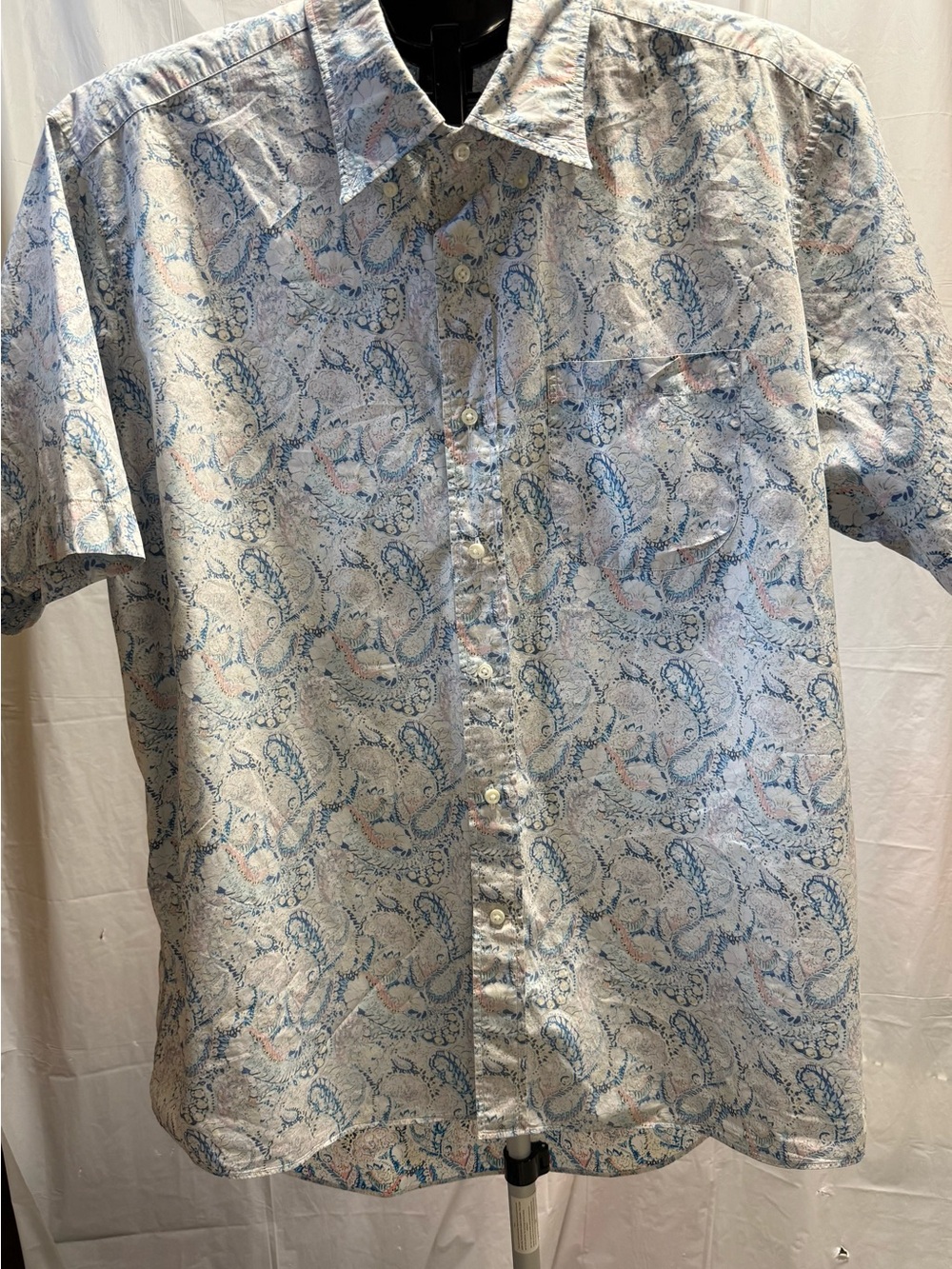 Sid Mashburn Men’s XL Paisley Floral Button Front Shirt Blue Pink 100% Cotton